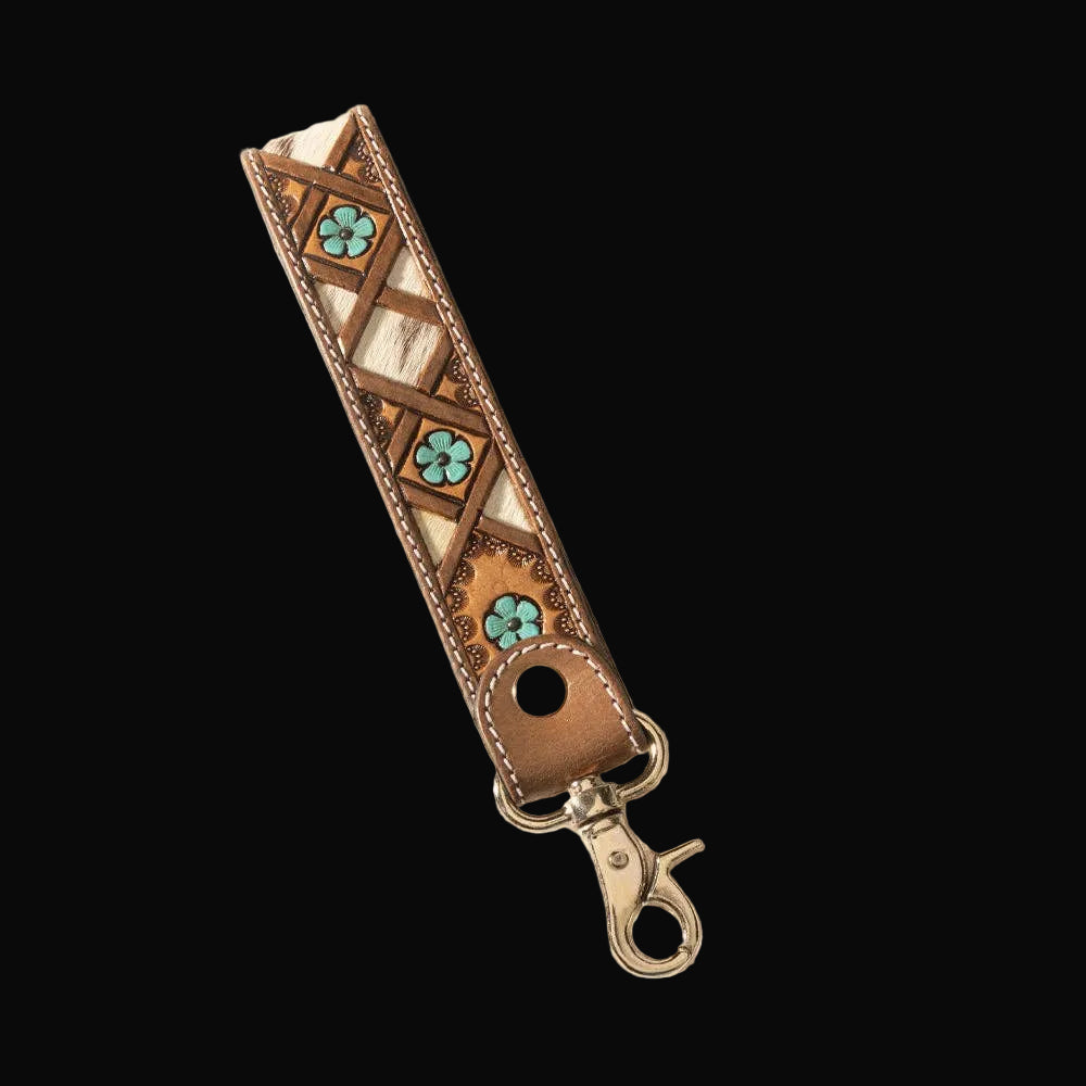 Myra Moonflower Handtooled Leather Keyfob in Sienna Sky: Sienna Sky