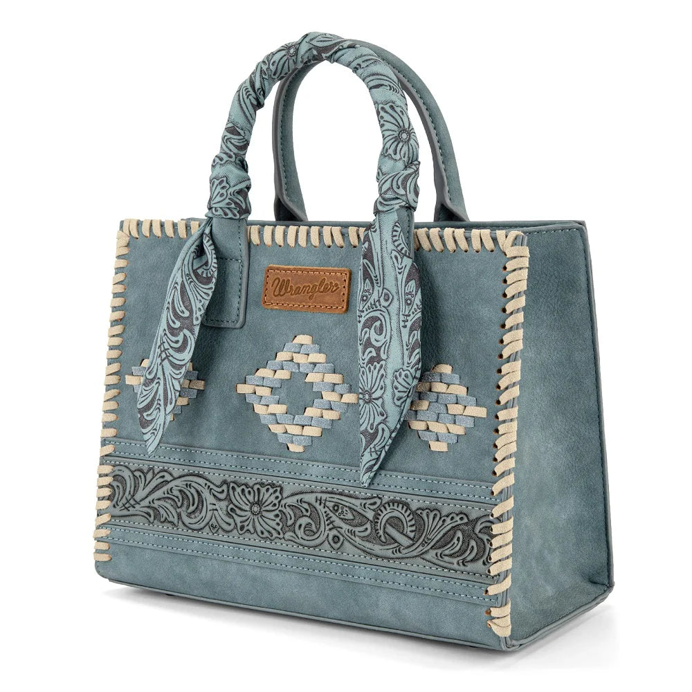 Wrangler Whipstitch Aztec Satchel/Crossbody with Scarf Handle