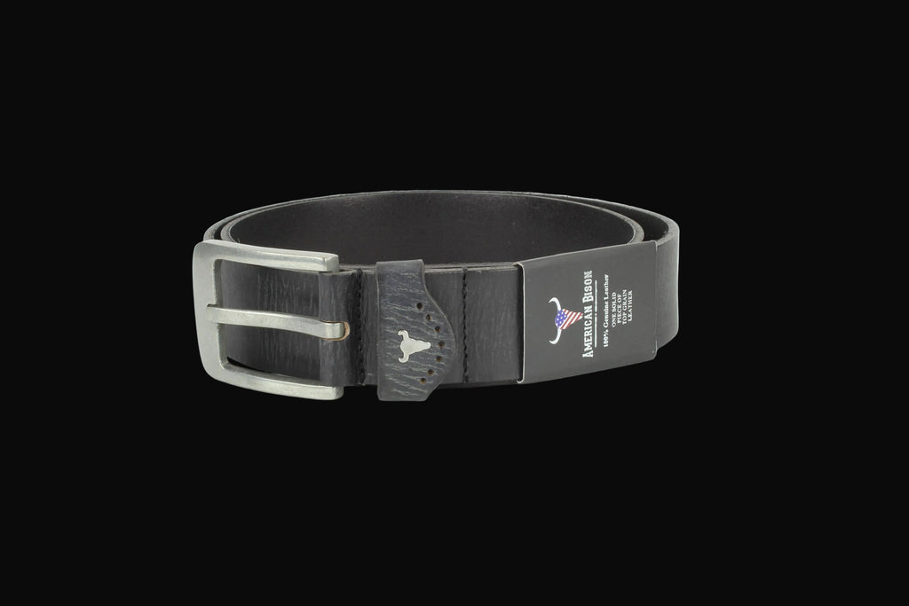Leather Impressions Grain Leather Belt w/ Western Loop & Metal Logo: Black