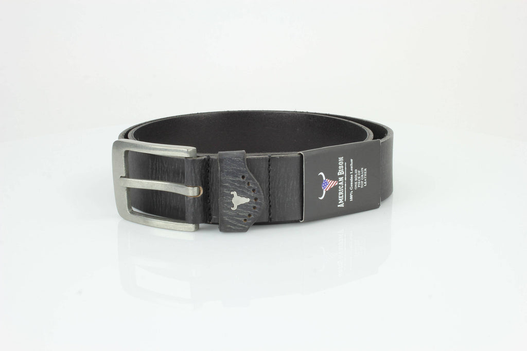 Leather Impressions Grain Leather Belt w/ Western Loop & Metal Logo