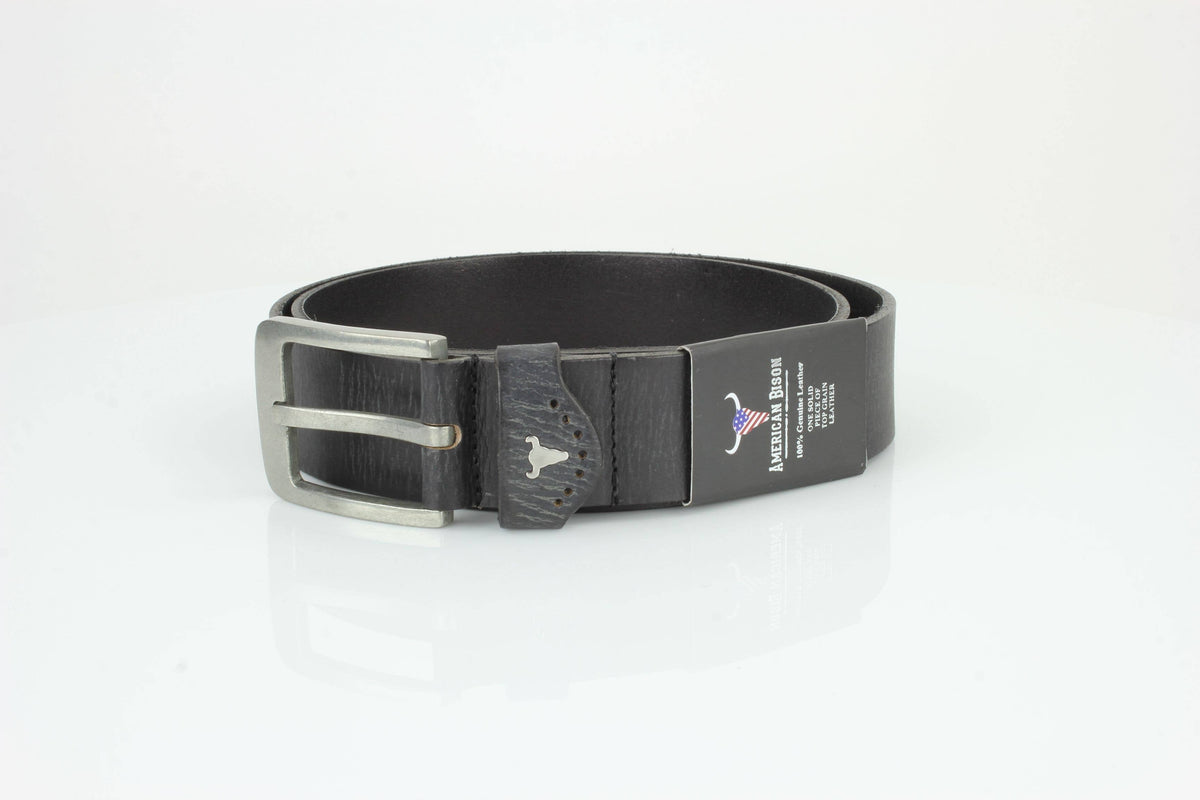 Leather Impressions Grain Leather Belt w/ Western Loop & Metal Logo