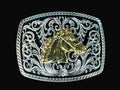 Silver/Gold Swirl Horse Head Belt Buckle