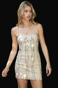 ELSIE Embroidered Western Mini Halter Dress - CREAM