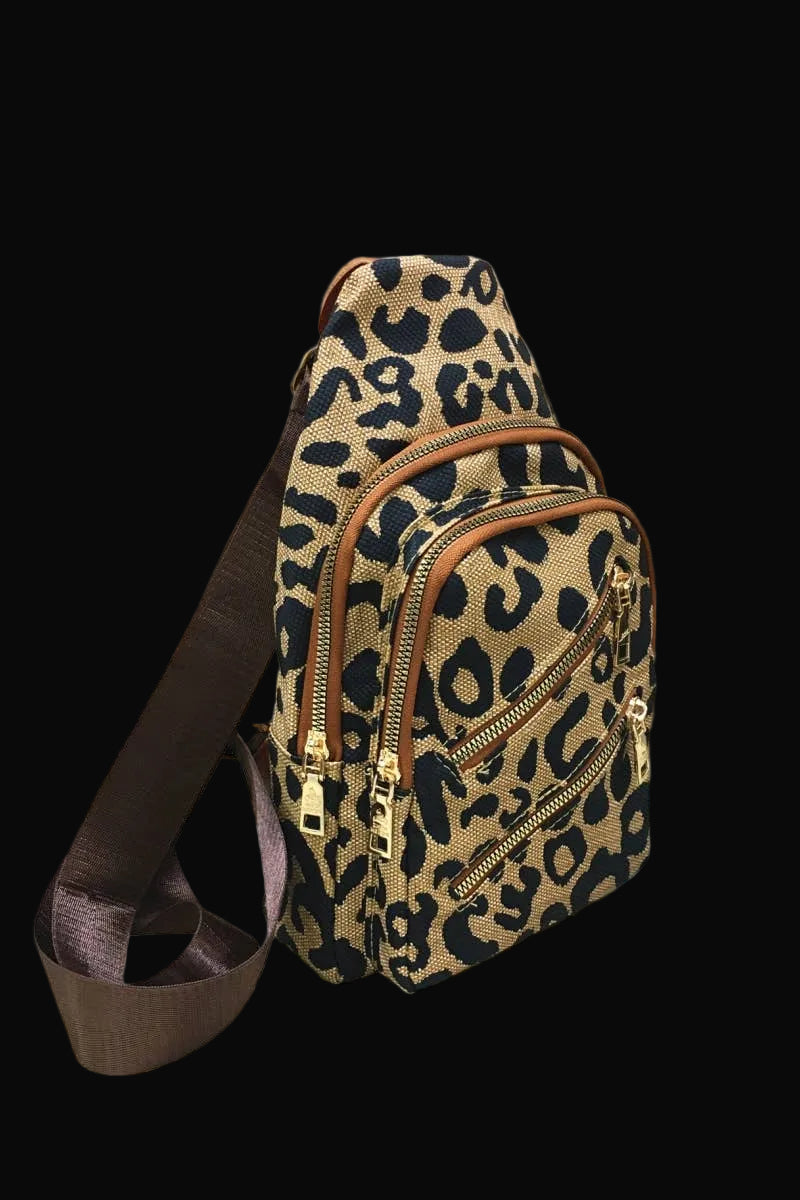 Desheng Double Zipper Crossbody Bag: Leopard