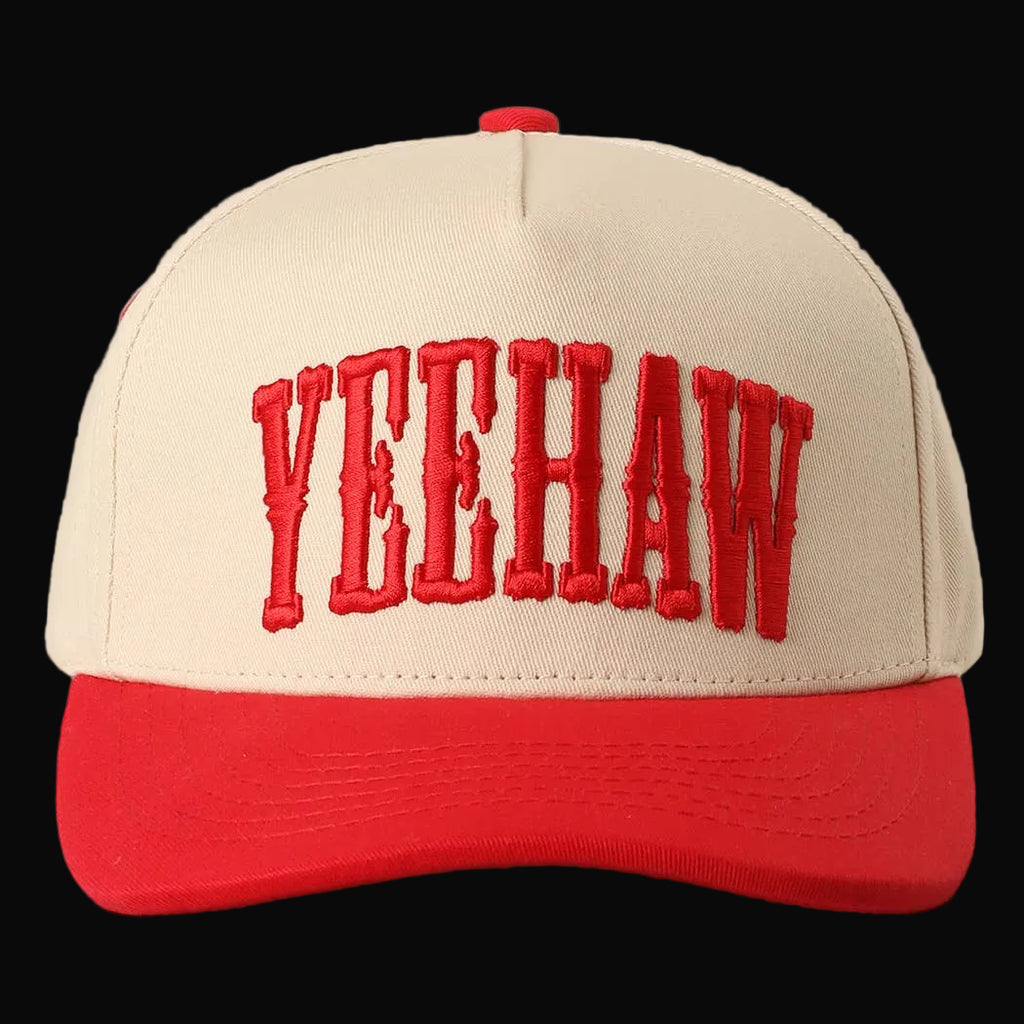 Fashion City Yeehaw Two-Tone Embroidered Trucker Hat: Red