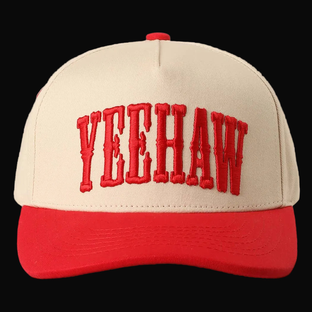 Fashion City Yeehaw Two-Tone Embroidered Trucker Hat: Red