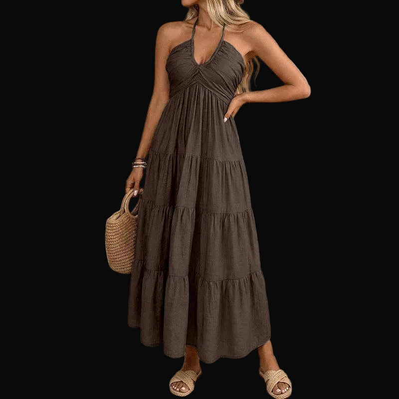 Women's Halter Tiered Maxi Dress Backless Boho Summer Vacation