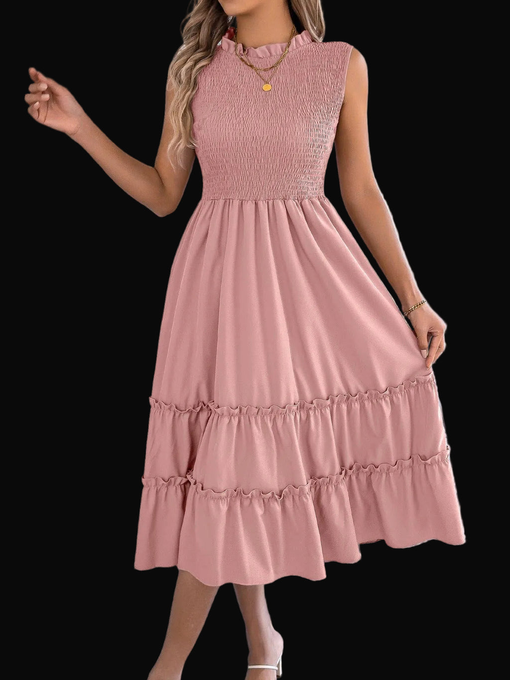 Smocked Sleeveless Ruffle Midi Dress Flowy Summer