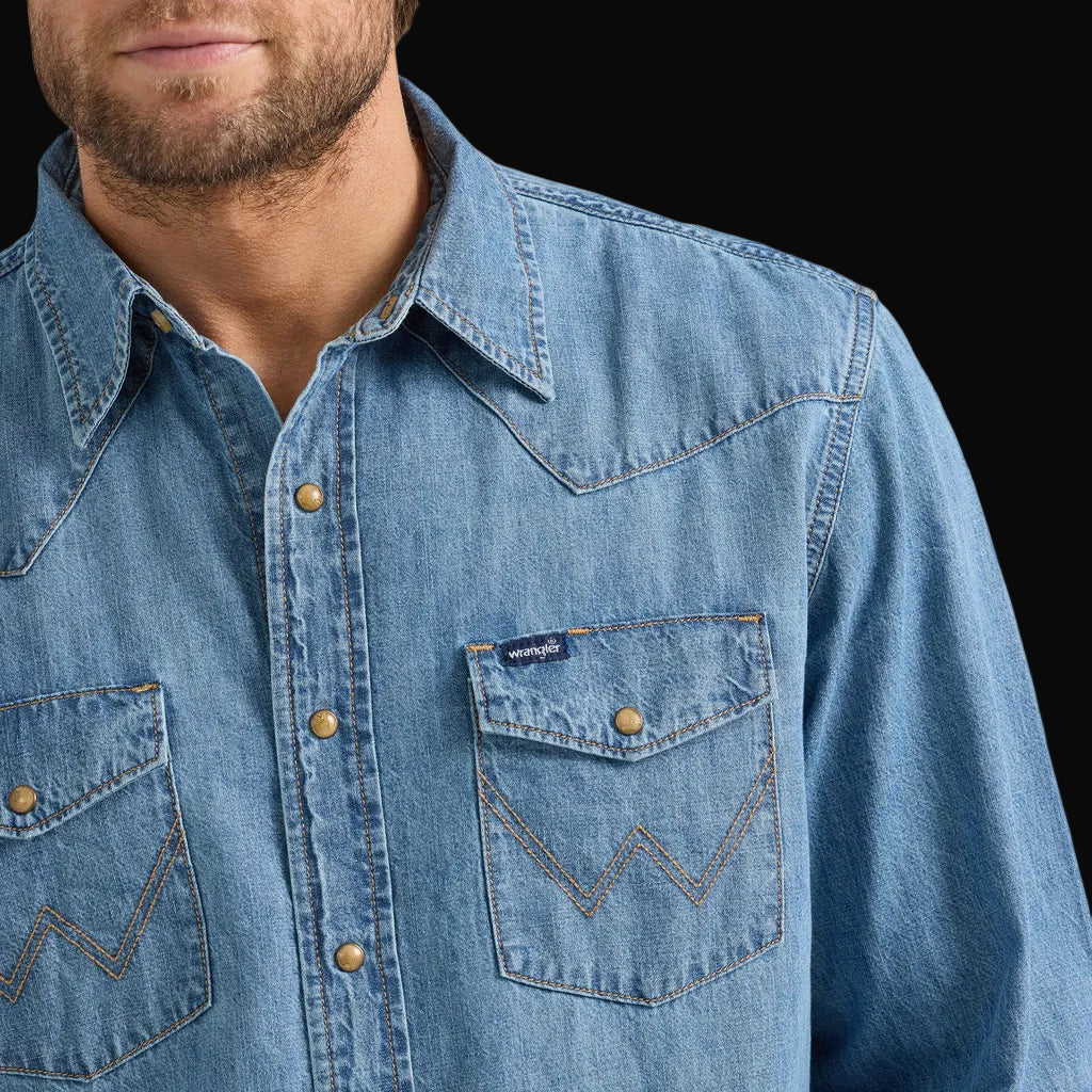 Wrangler Denim Long Sleeve Shirt - Light Wash Denim