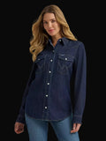 Wrangler Womens Dark Denim Vintage Fit Western Snap Shirt