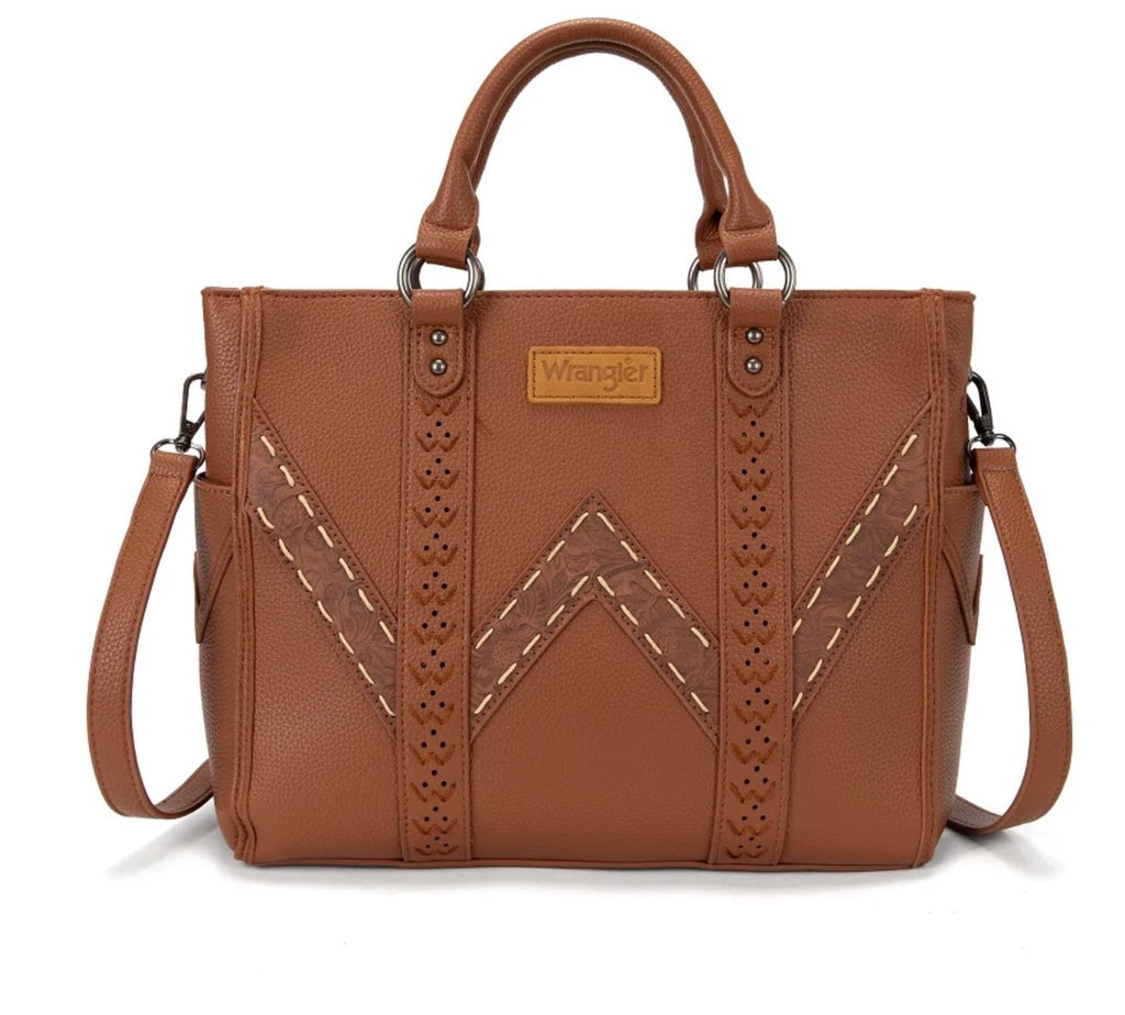 Wrangler Western Stitch & Embossed Chevron Satchel Tote Bag