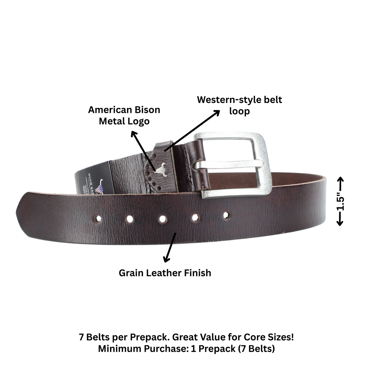 Leather Impressions Grain Leather Belt w/ Western Loop & Metal Logo