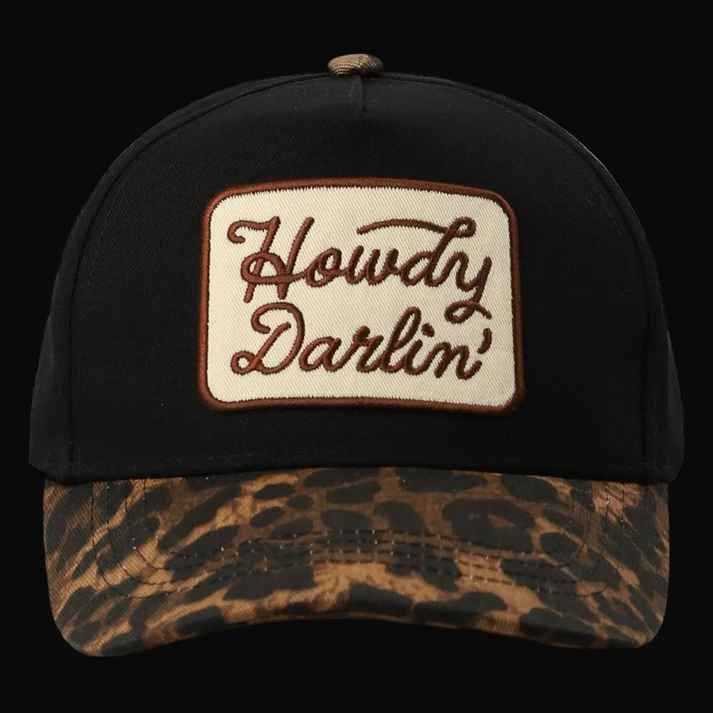 Howdy Darlin' Embroidered Leopard Brim Trucker Hat - ONE SIZE
