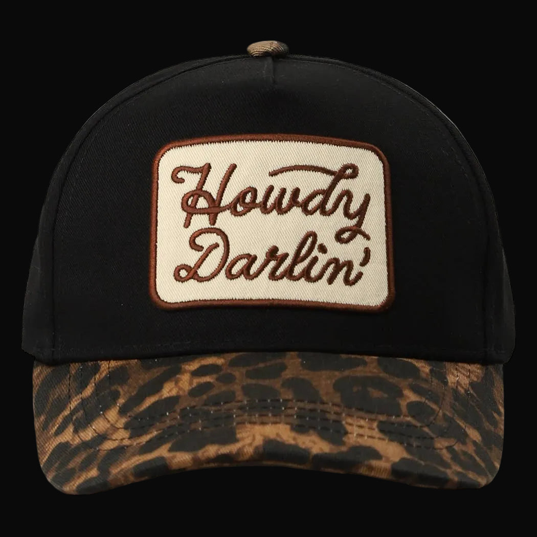 Howdy Darlin' Embroidered Leopard Brim Trucker Hat - ONE SIZE