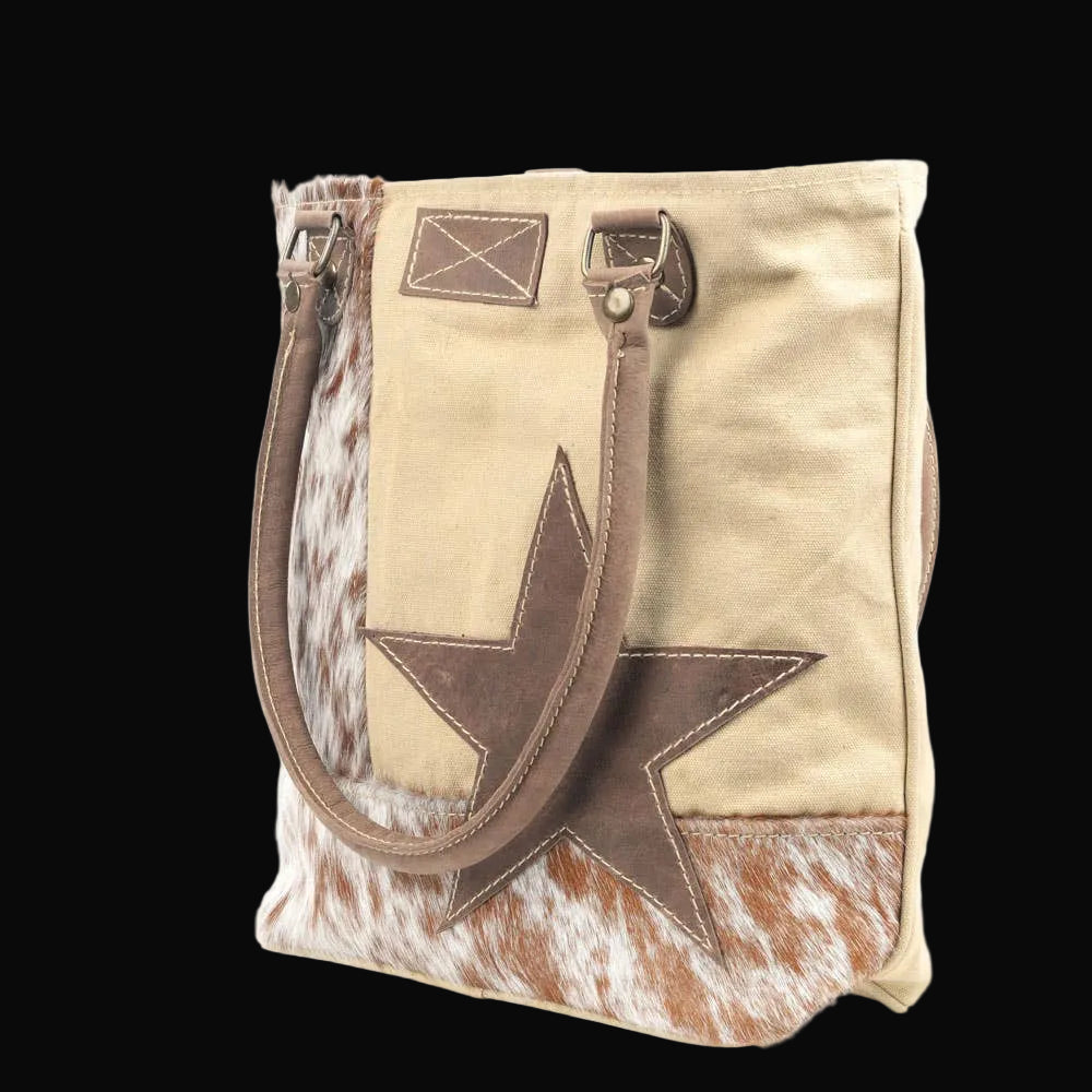 Star With Cowhide Canvas Tote