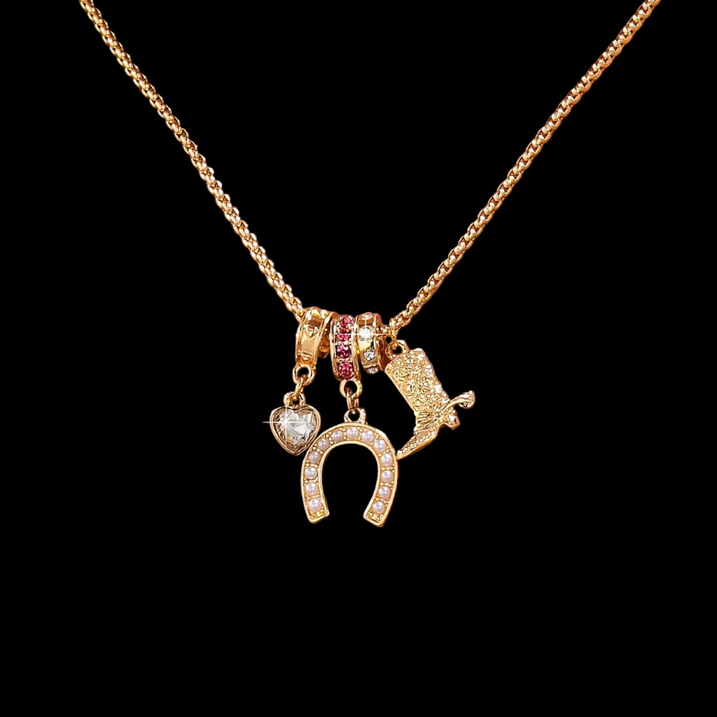 Western Rhinestone Horseshoe Charm Necklace