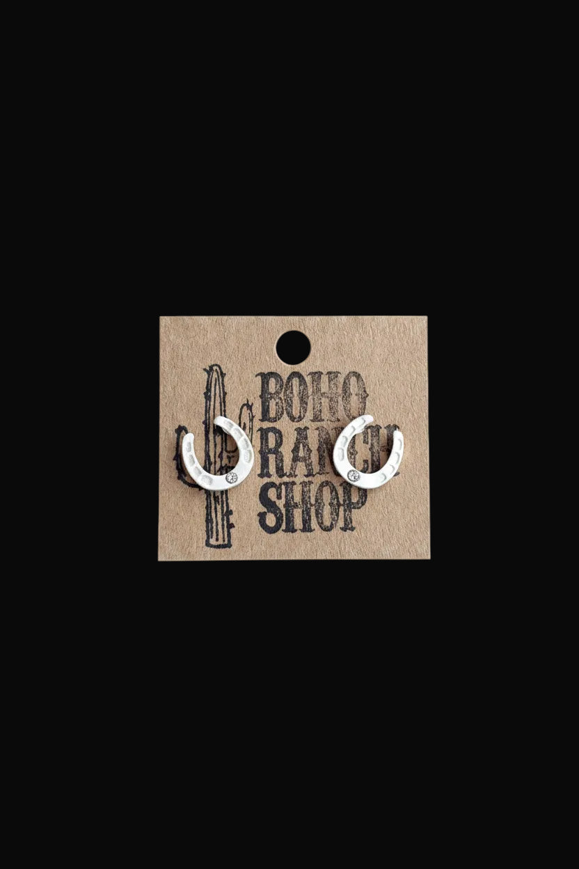 Western Theme Stud Earrings - Steer Longhorn Horse Shoe: Horseshoes Clear
