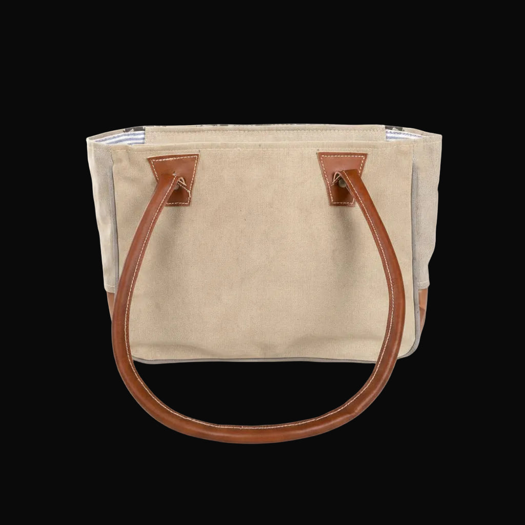 Tan Canvas Shoulder Bag With Print