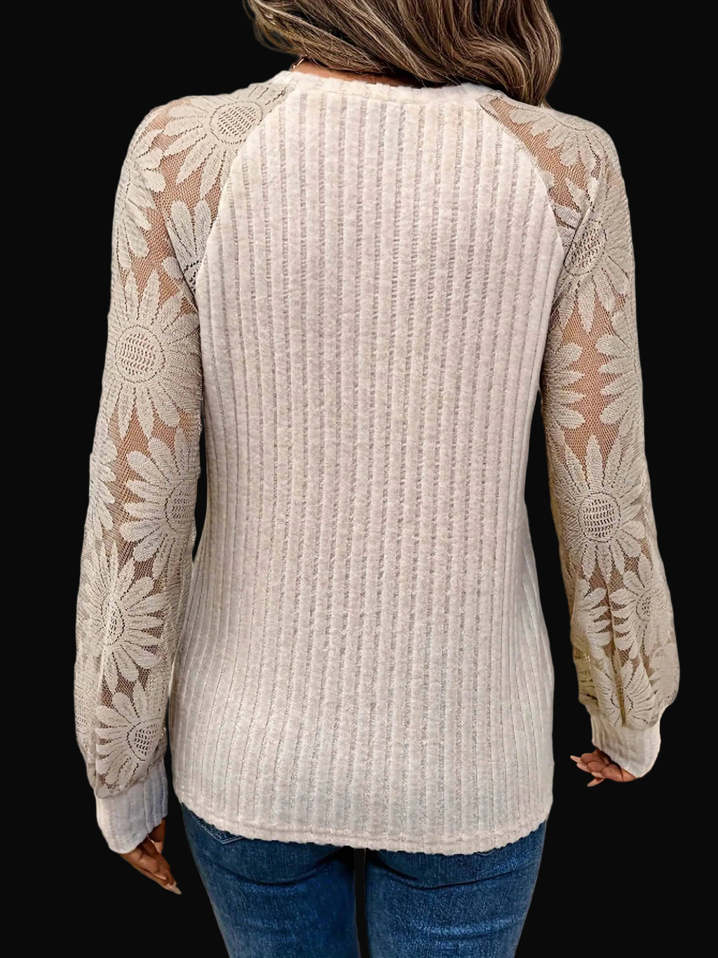 Womens Lace Patchwork Long Sleeved Top