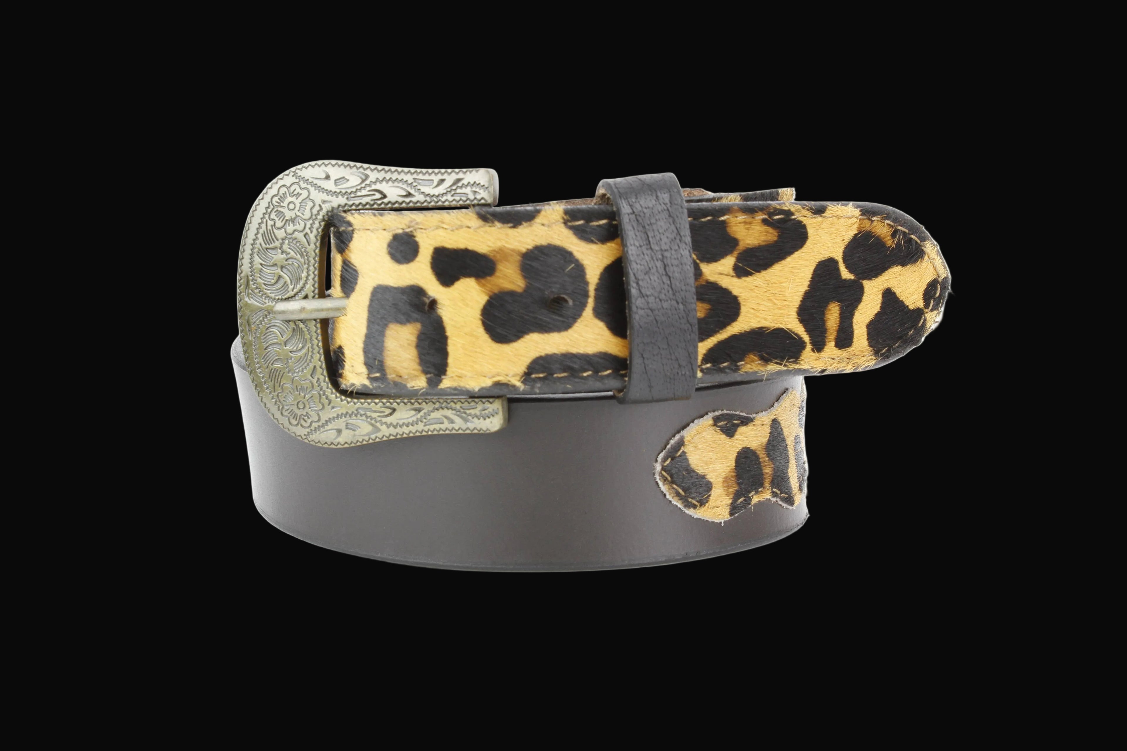 Western Black Leather Belt Hair-on-Hide