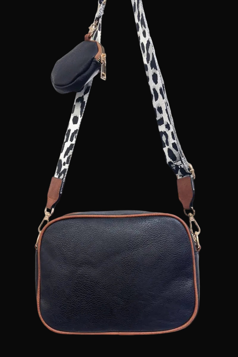 Cow Print Crossbody Sling Bag with Coin Purse: White