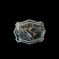 Modestone Belt Buckle- bull rider rose gold and silver and black