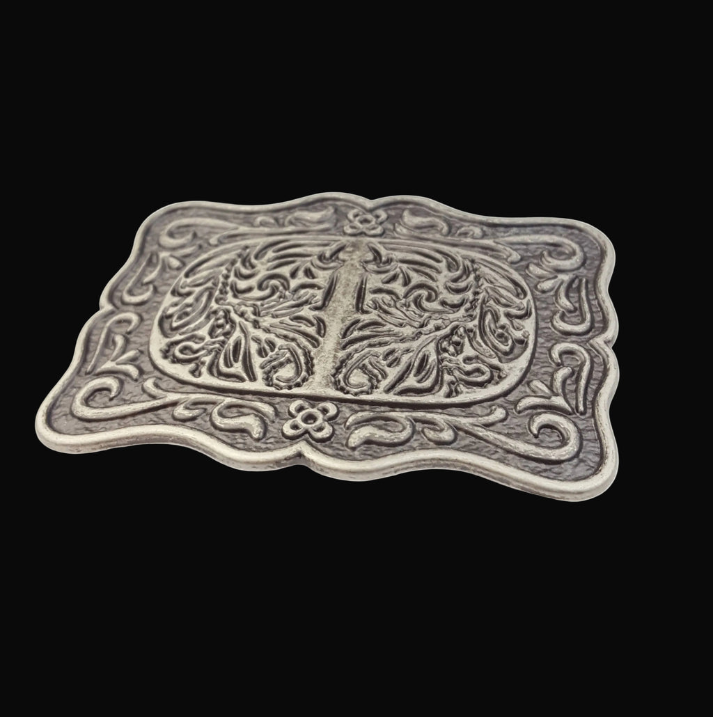 Buckle: Rectangular Floral-Etched Belt Buckle