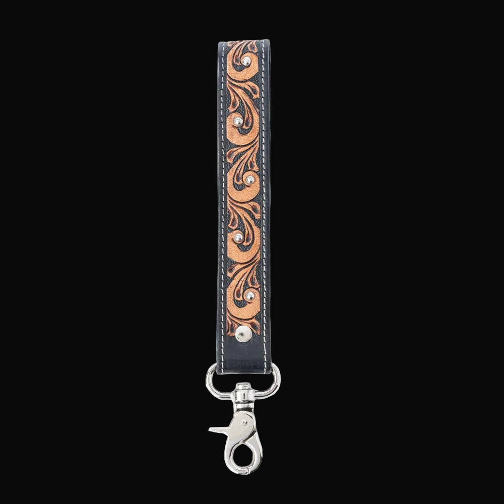 Myra Western Whirl Handtooled Leather Keyfob in Desert Brown: Desert Brown