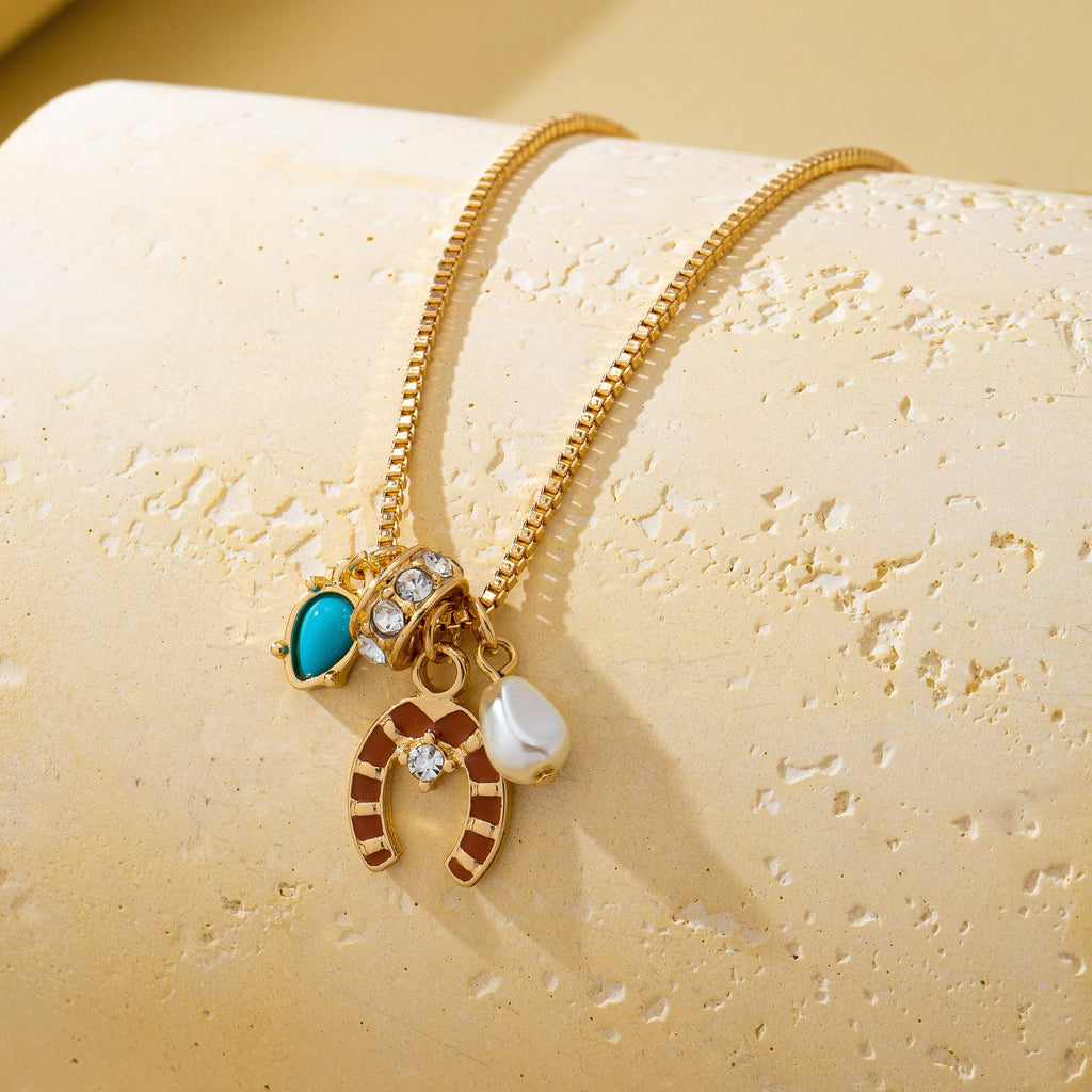 Southwest Horseshoe & Turquoise Charm Necklace