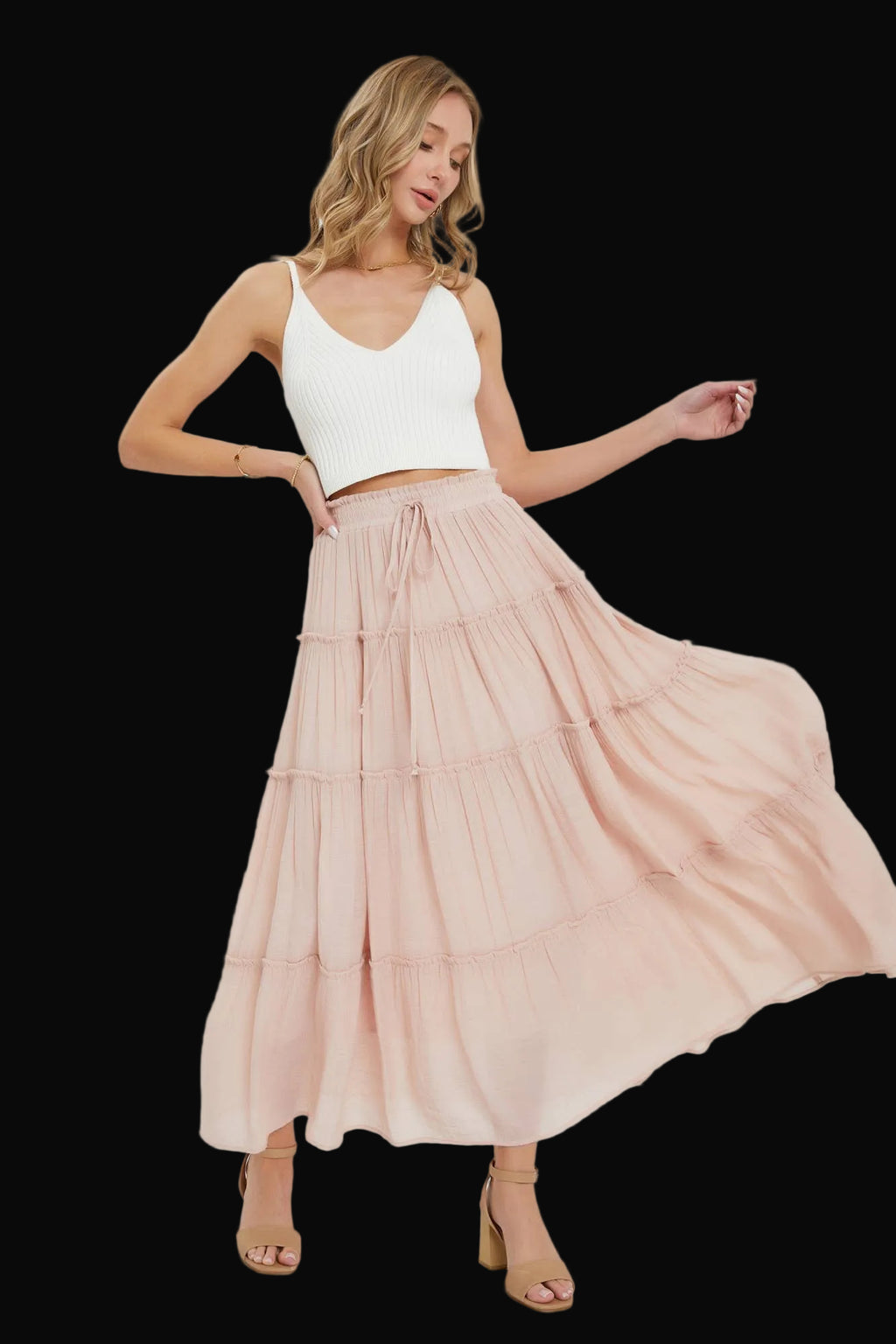 Sweet Lovely by Jen Womens Tiered Maxi Skirt