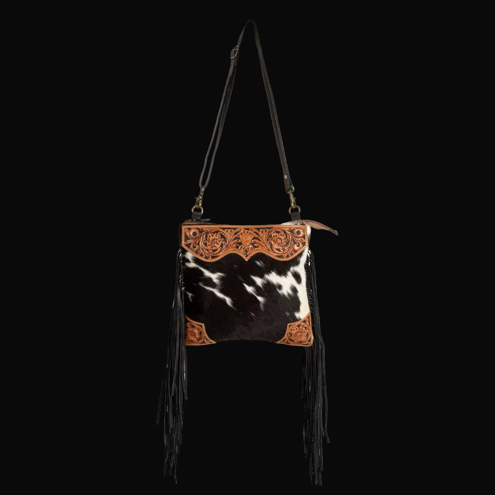 Myra Tumbleweed Trail Fringed Hand-Tooled Bag
