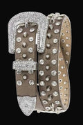 Mixed Studs Crystals Fashion Belt: Pewter