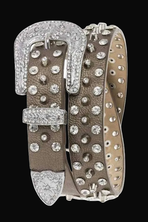 Mixed Studs Crystals Fashion Belt: Pewter