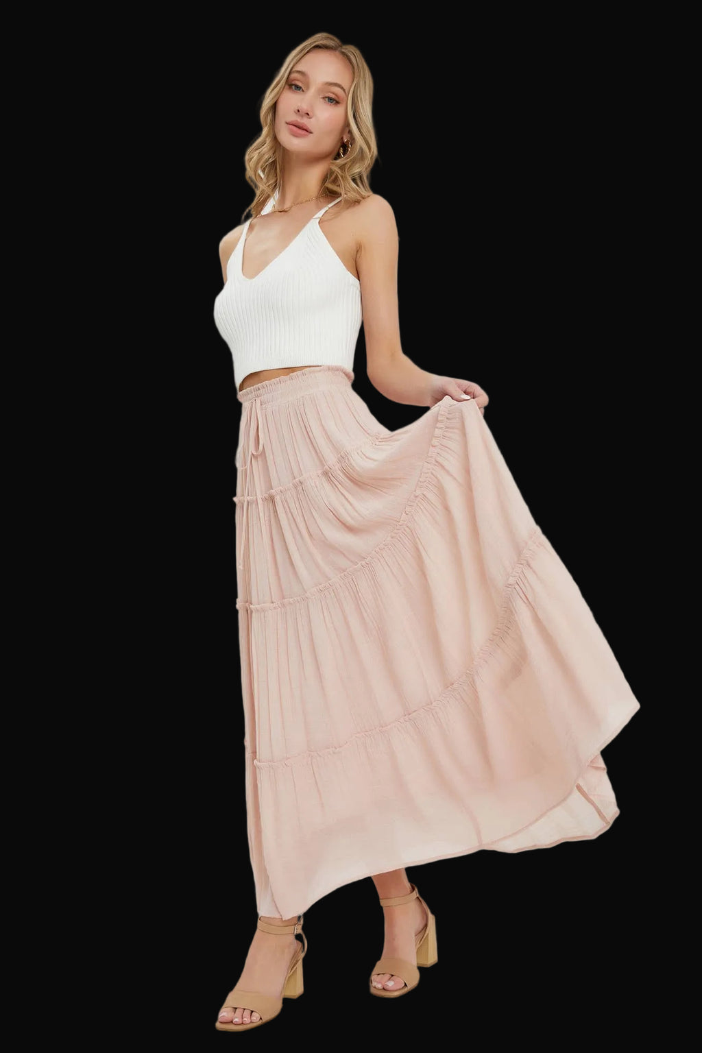 Sweet Lovely by Jen Womens Tiered Maxi Skirt