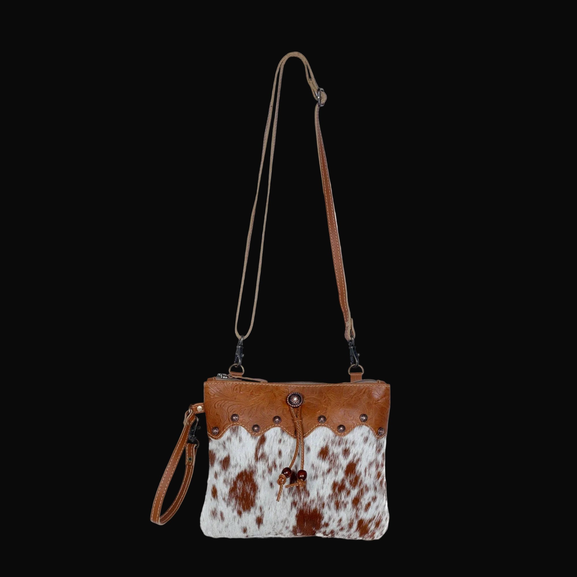 Myra Ornate Brown Leather & Hairon Bag