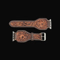 Lone Star Handtooled Leather Watch Band in Antique Mahogany