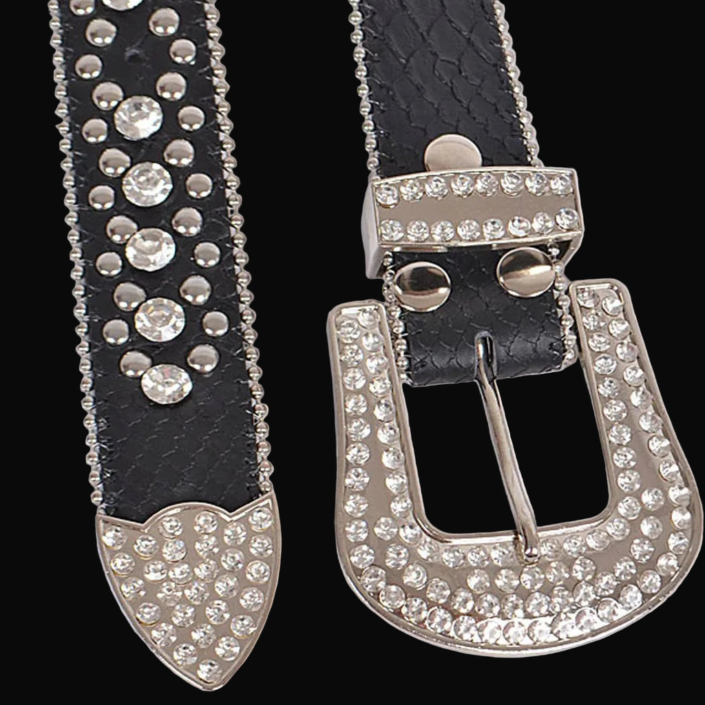 Studded Rhinestone Belt: Black