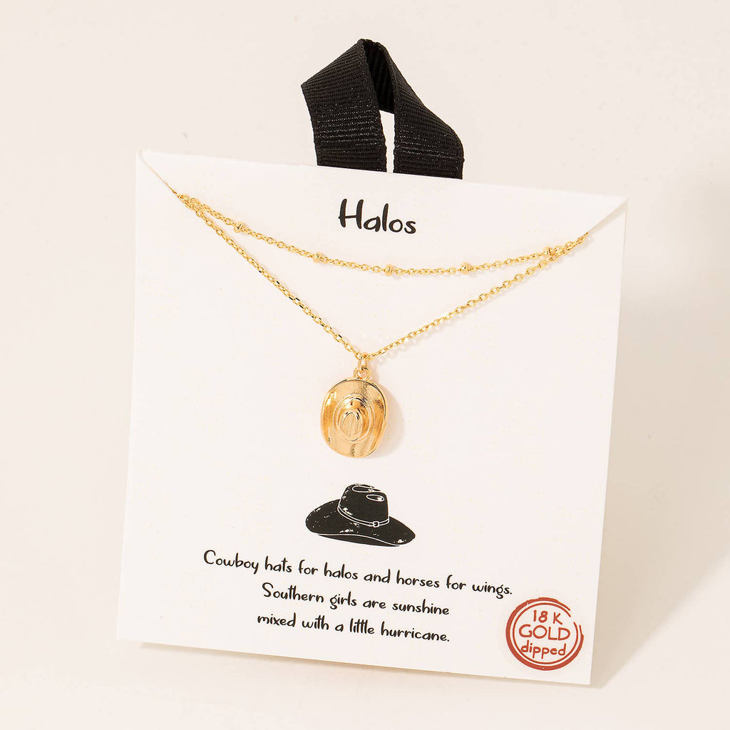 Fame Accessories Gold Dipped Cowboy Hat Pendant Layered Necklace