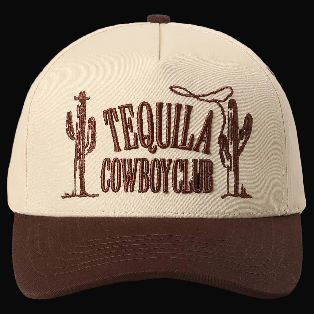 TEQUILA COWBOY CLUB 3D Embroidery Two-Tone Trucker Hat: BROWN / ONE SIZE