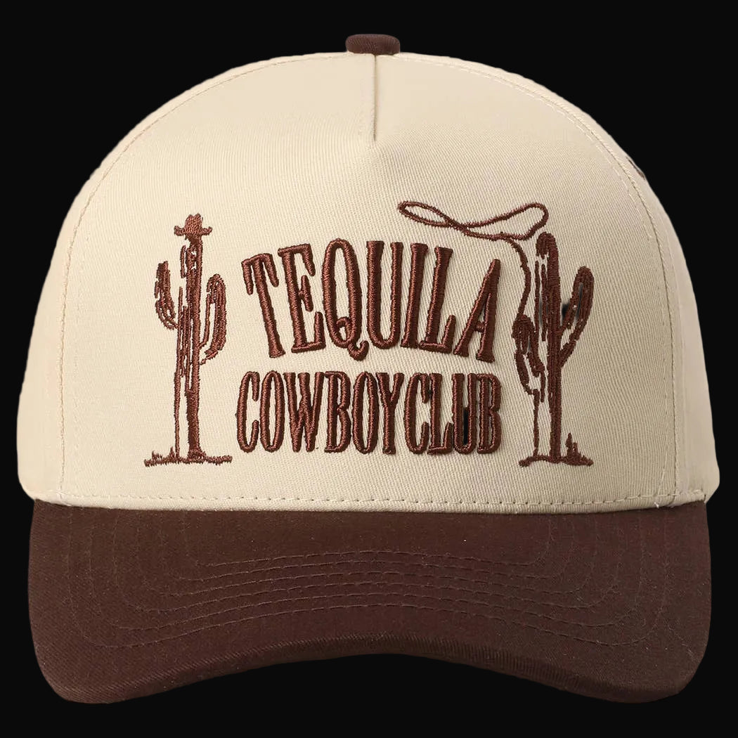 TEQUILA COWBOY CLUB 3D Embroidery Two-Tone Trucker Hat: BROWN / ONE SIZE