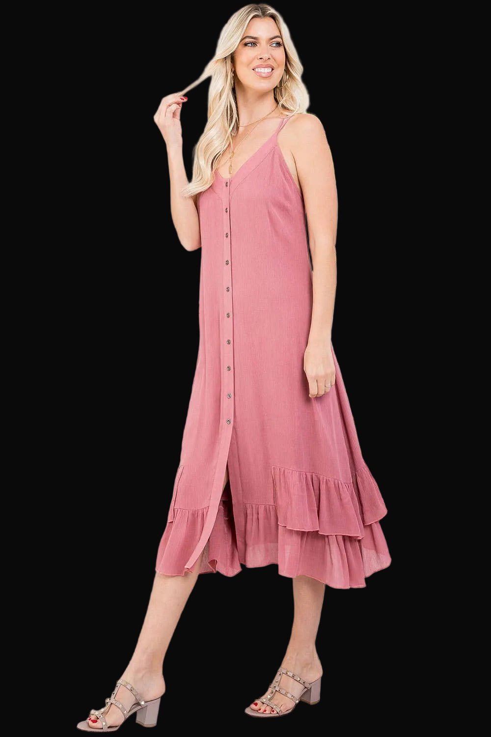 Sweet Lovely by Jen Womens Midi Button Front Dress
