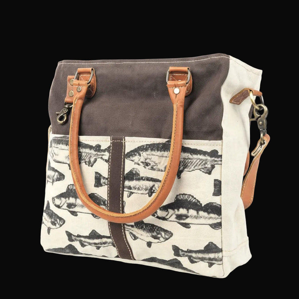 Brown Back Drop With Fish Canvas Tote