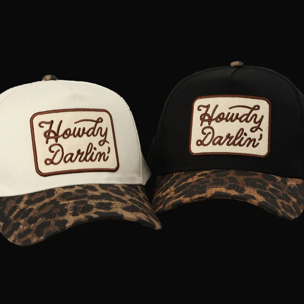 Howdy Darlin' Embroidered Leopard Brim Trucker Hat - ONE SIZE