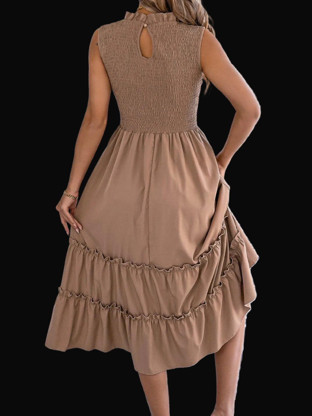 Smocked Sleeveless Ruffle Midi Dress Flowy Summer