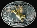 Silver Buckle With Gold Bull Rider Belt Buckle