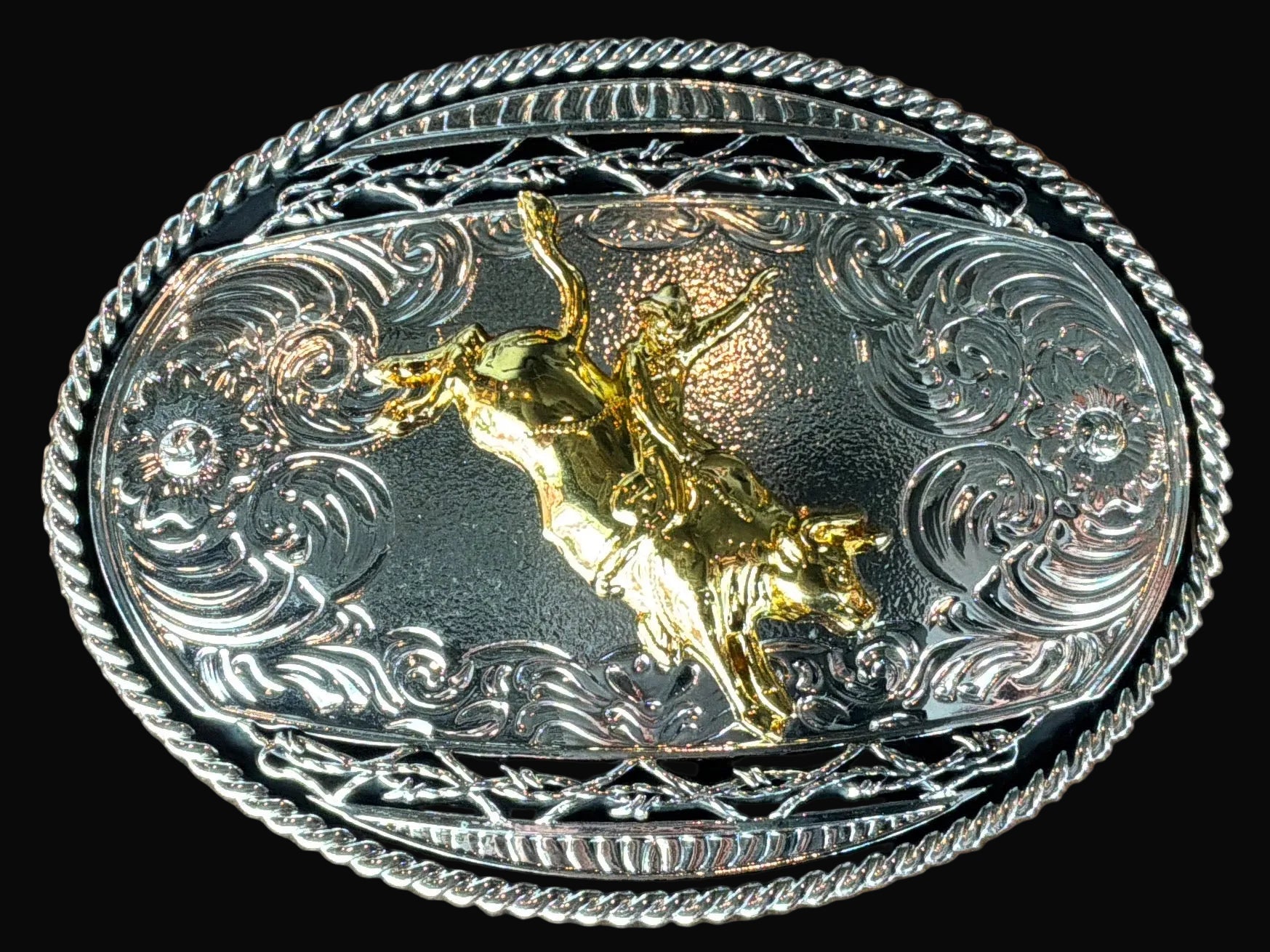 Silver Buckle With Gold Bull Rider Belt Buckle