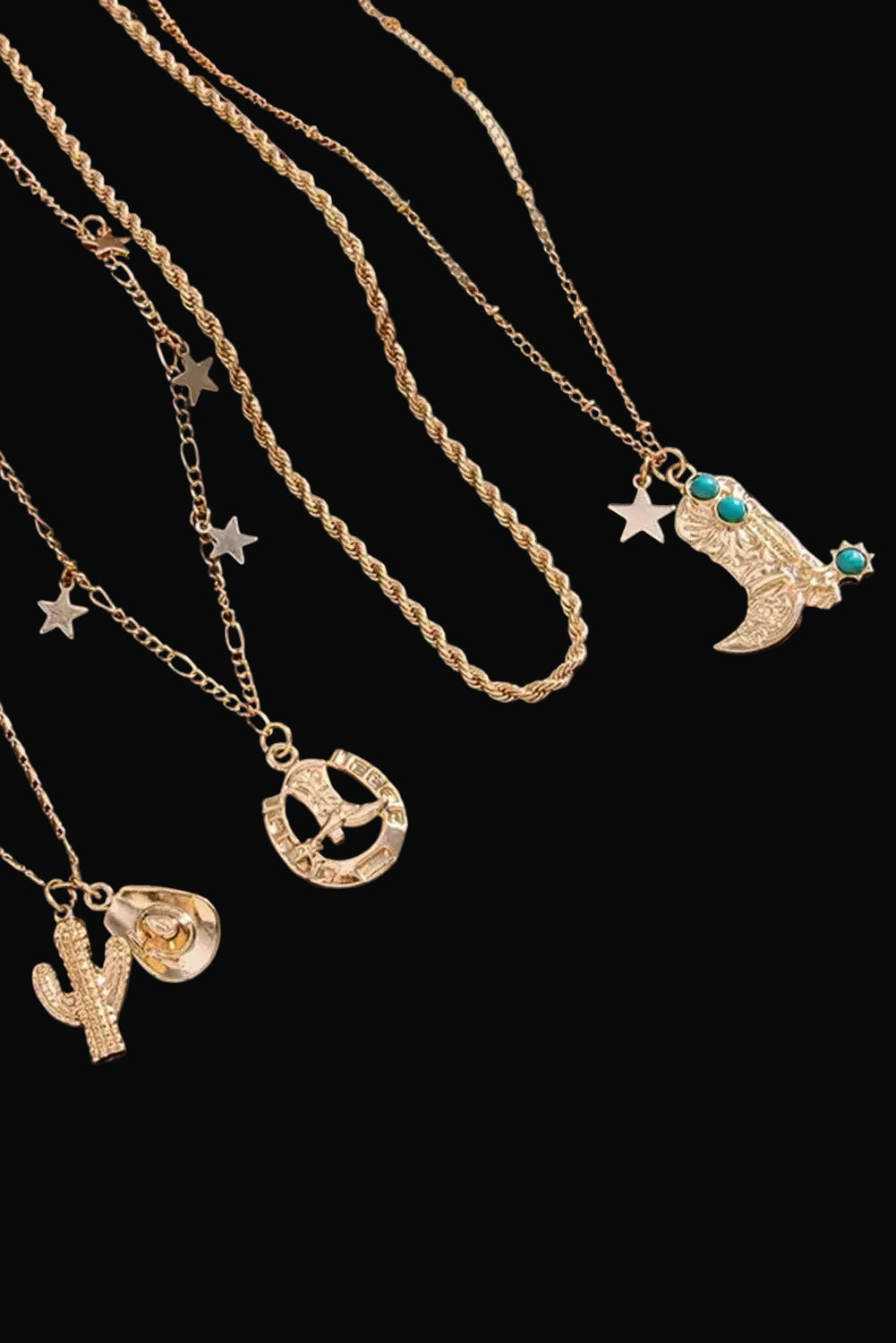 Gold 4-Piece Alloy Plated Turquoise Boot Pendant Western Necklace Set