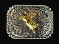 Silver/Gold Bull Rider Belt Buckle - Rectangle