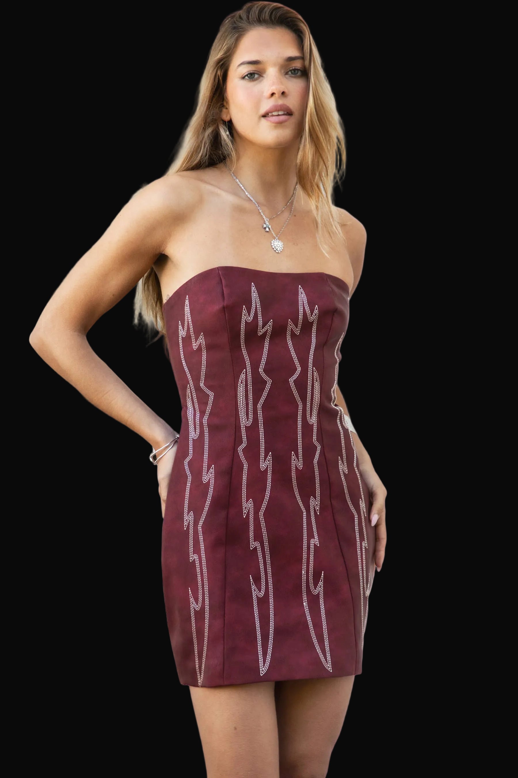 ARIZONA Embroidered Western Strapless Mini Dress