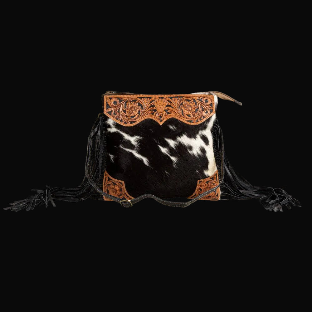 Myra Tumbleweed Trail Fringed Hand-Tooled Bag